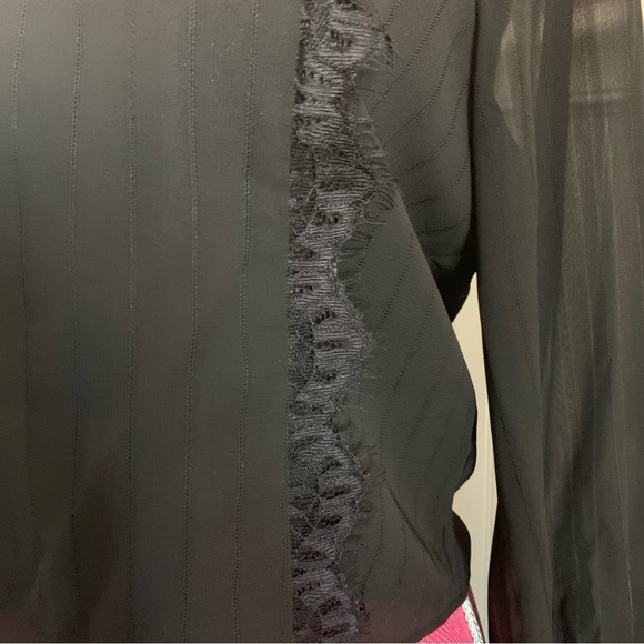 👗Black Chiffon Tie Waisted Long Sleeved Blouse, Lace Accent, size S - Picture 3 of 7